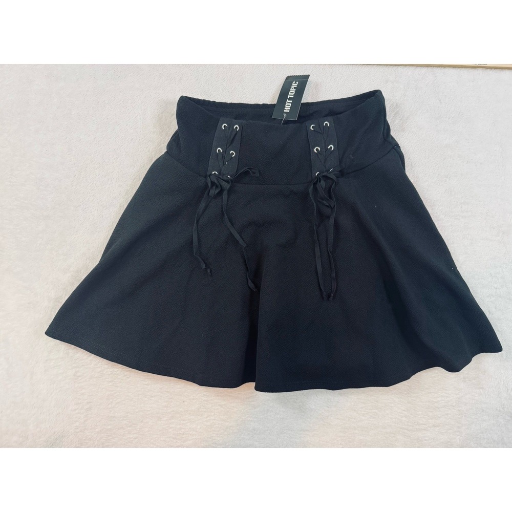 Black Goth Metal Rock Punk Skater Lace Up Pleated Mini Skirt With Pockets Small